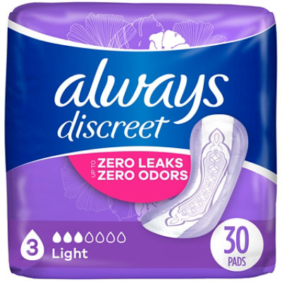 Always Discreet Incontinence Pads, Light Absorbency 30