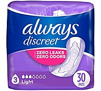 Always Discreet Light Absorbency Up To 100% Leak Protection Incontinence Pads - 30 Count