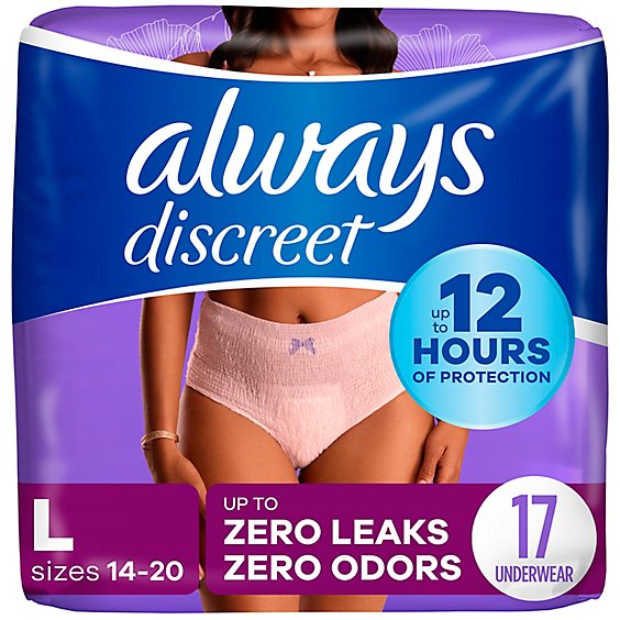Always Discreet Incontinence Underwear for Women Maximum Absorbency Large - 17 Count