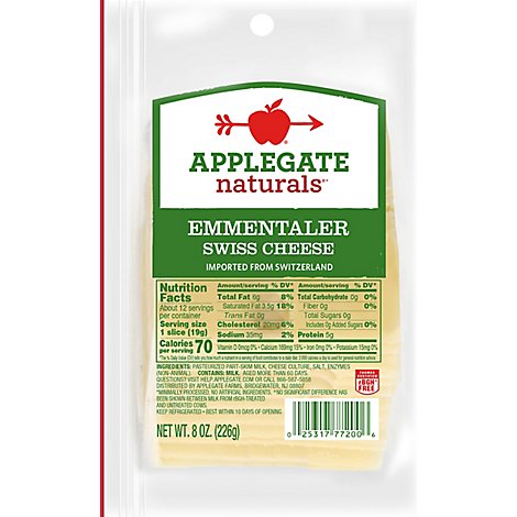 Applegate Natural Emmentaler Swiss Cheese Slices - 8 Oz
