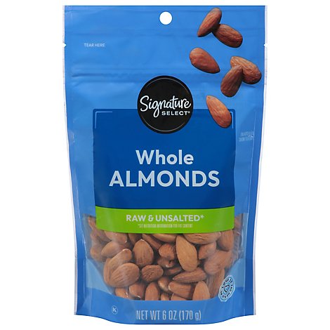 Signature SELECT Almond Whole Unroasted & Unsalted - 6 Oz