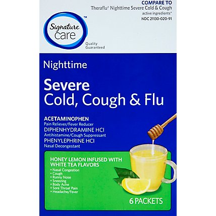 Signature Care Severe Cold Cough & Flu Relief Nighttime Honey Lemon Infused White Tea - 6 Count - Image 2
