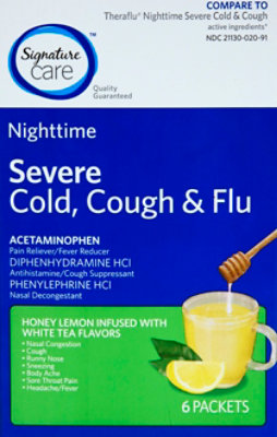 Signature Care Severe Cold Cough & Flu Relief Nighttime Honey Lemon Infused White Tea - 6 Count - Image 2