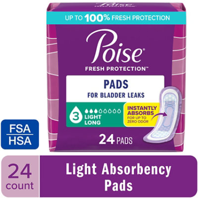 Poise Incontinence Pads Long Light Absorbency - 24 Count