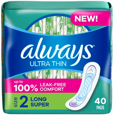 Always Ultra Thin Pads Size 2 Long Absorbency Unscented Without Wings - 40 Count - Image 1