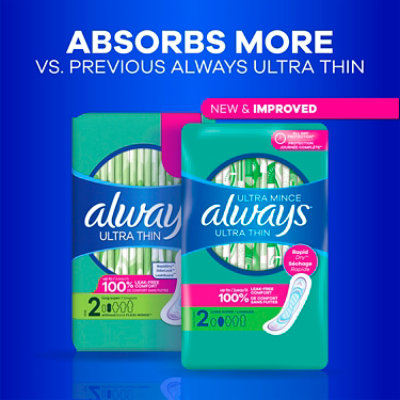 Always Ultra Thin Pads Size 2 Long Absorbency Unscented Without Wings - 40 Count - Image 7