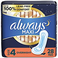 Always Size 4 Overnight Absorbency Unscented Maxi Pads without Wings - 28 Count - Image 2