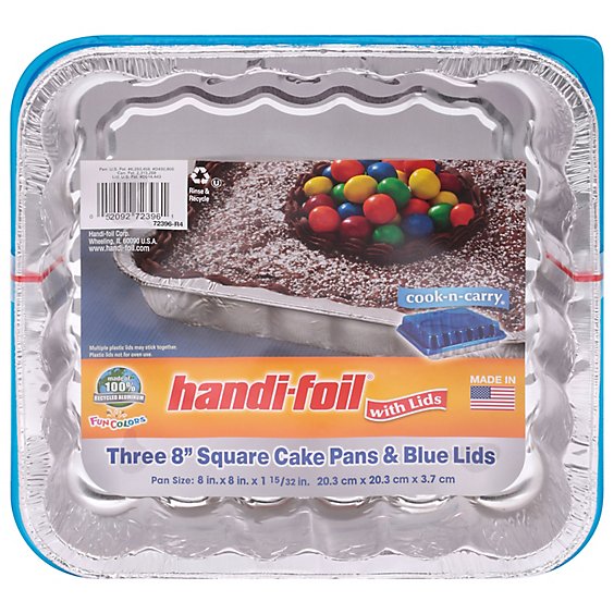 Handi-foil Fun Colors Caked Pans Square & Blue Lids 13 x 9 - 3 Count