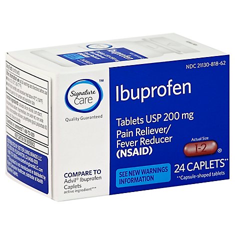 Signature Care Ibuprofen Pain Reliever Fever Reducer USP 200mg NSAID Tablet Blue - 24 Count