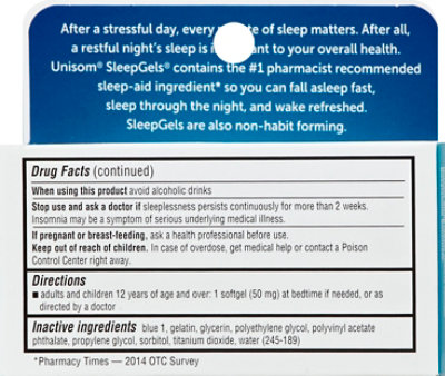 Unisom SleepGels Nighttime Sleep-Aid SoftGels - 60-50 mg - Image 4