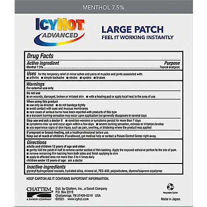 Icy Hot Advanced Relief Medicated Patch - 1-4 Count - Image 5