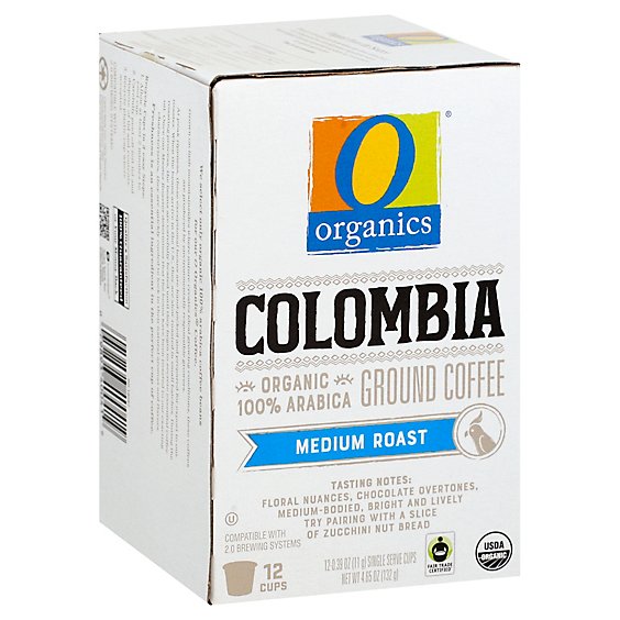 O Organics Coffee Organic Arabica Single Serve Cups Medium Roast Colombian - 12-0.38 Oz