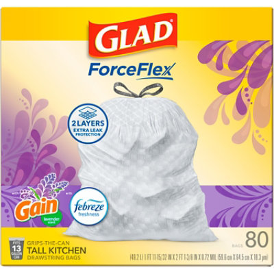 Glad ForceFlex Tall Kitchen Drawstring Trash Bags 13 Gallon Gain Lavender with Febreze - 80 Count - Image 2