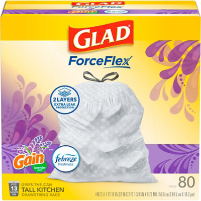 Glad Drawstring Small Trash Bags - Lemon Fresh Bleach - 4 Gallon - 80ct