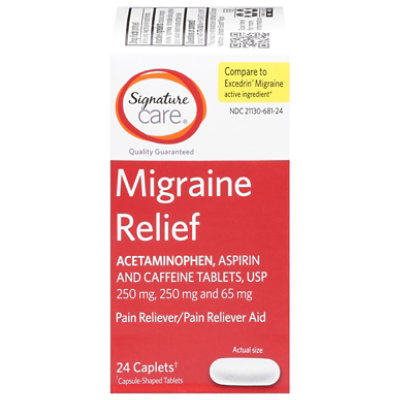 Signature Select/Care Migraine Relief Acetaminophen Aspirin Pain Reliever Coated Caplet - 24 Count - Image 3