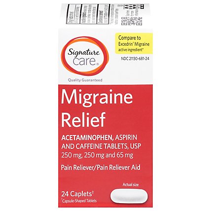Signature Care Migraine Relief Acetaminophen Aspirin Pain Reliever Coated Caplet - 24 Count - Image 1