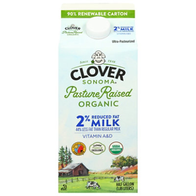 Clover Organic Milk Reduced Fat 2% Ultra Pasteurized - Half Gallon - Image 1