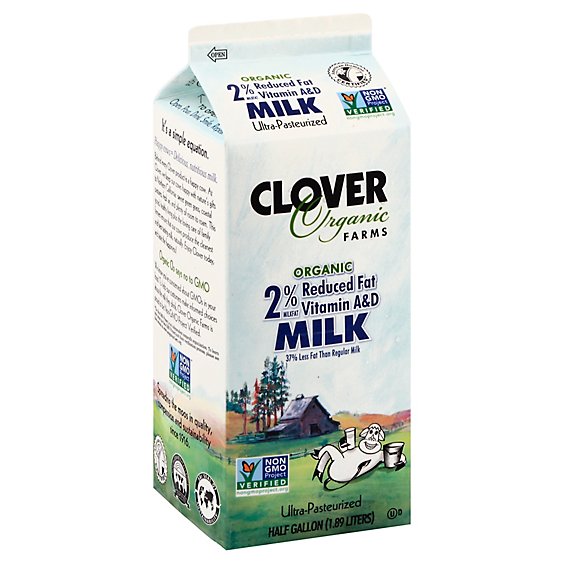Clover Organic Milk Reduced Fat 2% Ultra Pasteurized - Half Gallon