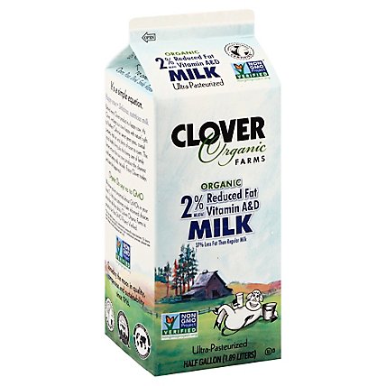 Clover Organic Milk Reduced Fat 2% Ultra Pasteurized - Half Gallon - Image 1