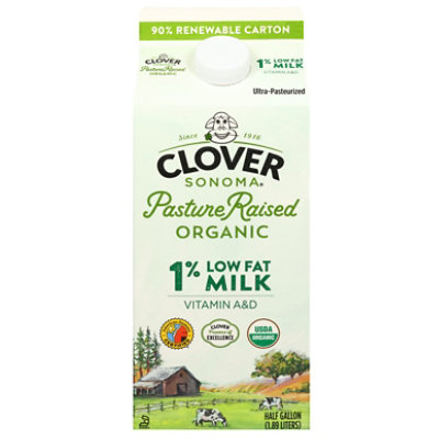 Clover Organic Milk Lowfat 1% Ultra Pasteurized - Half Gallon - Image 1