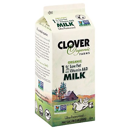 Clover Organic Milk Lowfat 1% Ultra Pasteurized - Half Gallon - Image 1