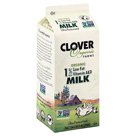 Clover Organic Milk Lowfat 1% Ultra Pasteurized - Half Gallon