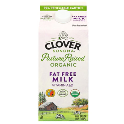 Clover Organic Fat Free Milk Ultra Pasteurized - Half Gallon - Image 1