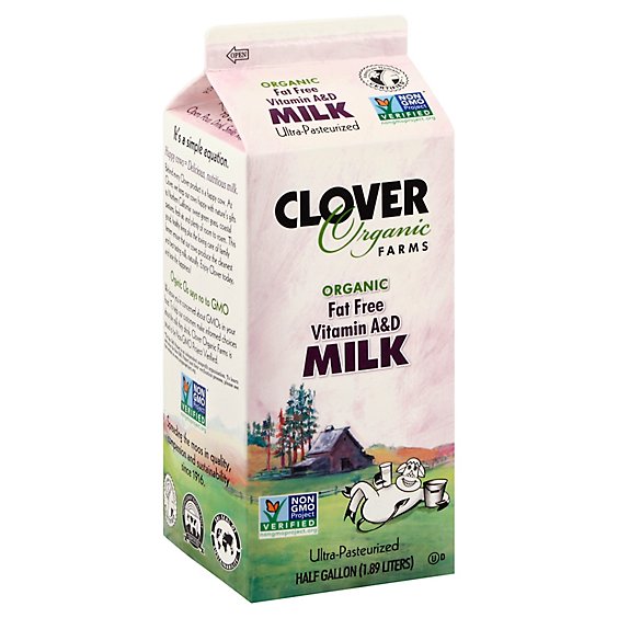 Clover Organic Fat Free Milk Ultra Pasteurized - Half Gallon