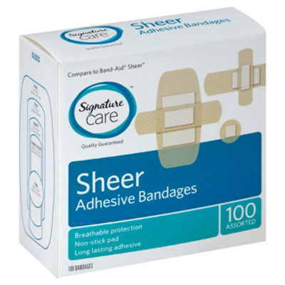 Signature Care Adhesive Bandages Sheer Assorted - 100 Count