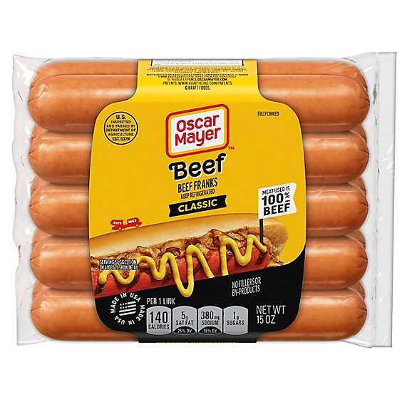 Oscar Mayer Classic Beef Uncured Franks Hot Dogs Pack - 10 Count