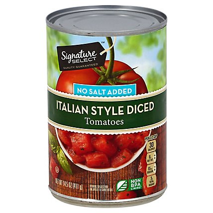 Signature SELECT Tomatoes Diced Italian Style No Salt Added - 14.5 Oz - Image 1