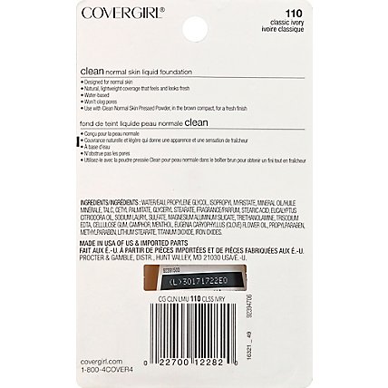 COVERGIRL Clean Liquid Foundation Normal Skin Classic Ivory 110 - 1 Fl. Oz. - Image 3