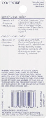 COVERGIRL Continuous Color Lipstick Bistro Burgundy 430 - 0.13 Oz - Image 3