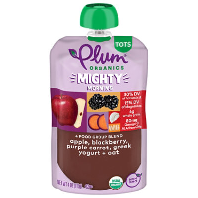 Plum Organics Organic Tots Mighty 4 Puree Apple Blackberry Purple Carrot Greek Yogurt Oat - 4 Oz - Image 2