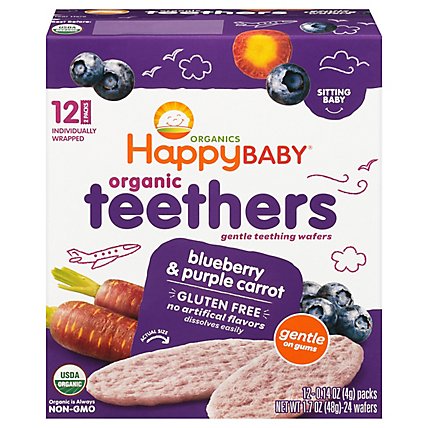 Happy Baby Organics Gentle Teething Wafers Blueberry & Purple Carrot - 12-0.14 Oz - Image 1