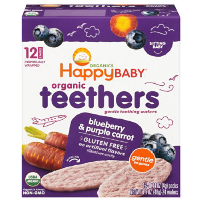 Happy Baby Organics Gentle Teething Wafers Blueberry & Purple Carrot - 12-0.14 Oz