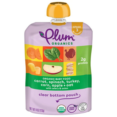 Plum Organics Organic Baby Food 3 (6 Months & Up) Sweet Corn & Carrot With Turkey + Sage - 4 Oz