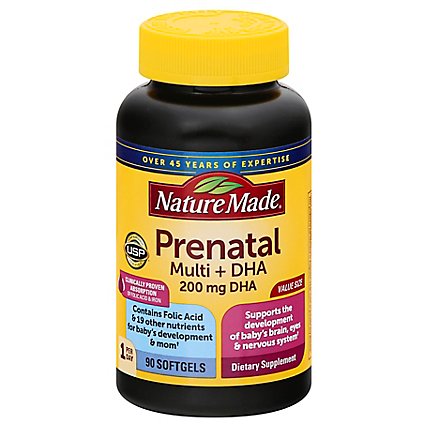 Nature Made Dietary Suppliment Prenatal Multivitamins + DHA 200 Mg Softgels - 90 Count - Image 1