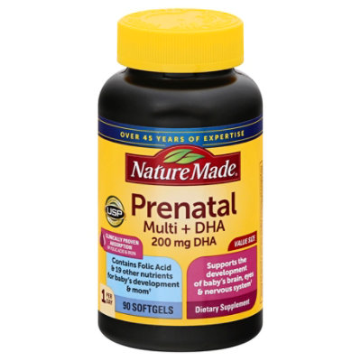 Nature Made Dietary Suppliment Prenatal Multivitamins + DHA 200 Mg Softgels - 90 Count