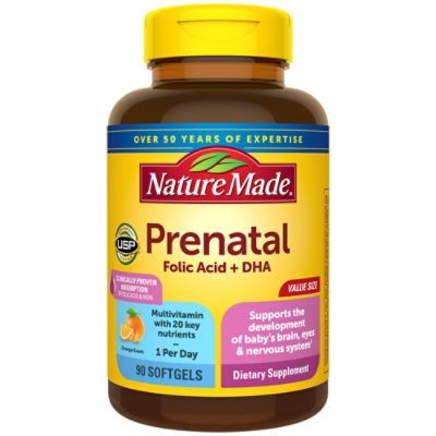 Nature Made Dietary Suppliment Prenatal Multivitamins + DHA 200 Mg Softgels - 90 Count