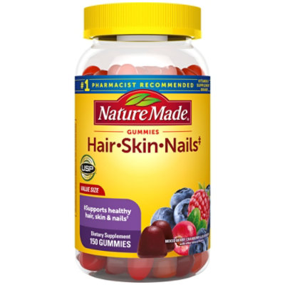 Nature Made Adult Gummies Hair Skin Nails Mixed Berry Cranberry & Blueberry - 150 Count - Image 1