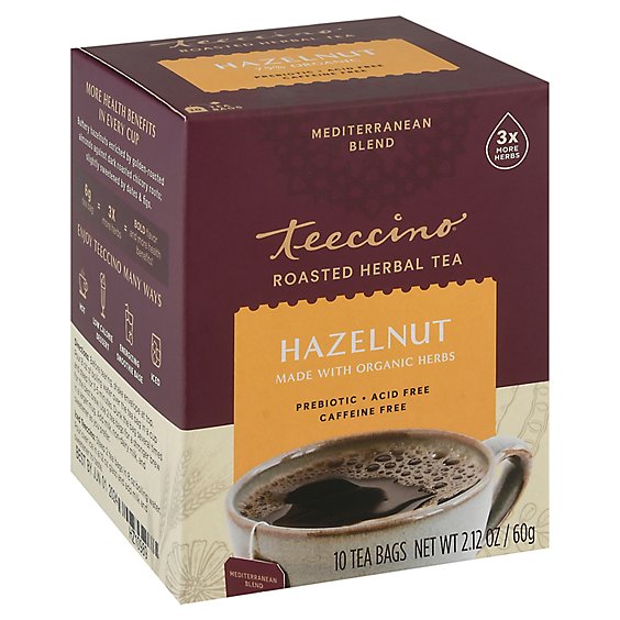 Teeccino Herbal Coffee Caffeine-Free All-Purpose Grind Medium Roast Hazelnut - 10 Count