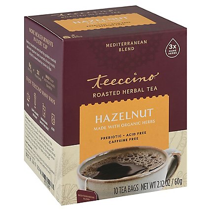 Teeccino Herbal Coffee Caffeine-Free All-Purpose Grind Medium Roast Hazelnut - 10 Count - Image 1