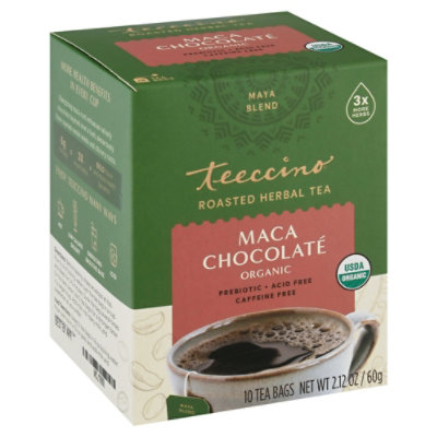 Teeccino Maya Blend Maca Chocolate Caffeine Free Roasted Herbal Tea Bags - 10 Bag