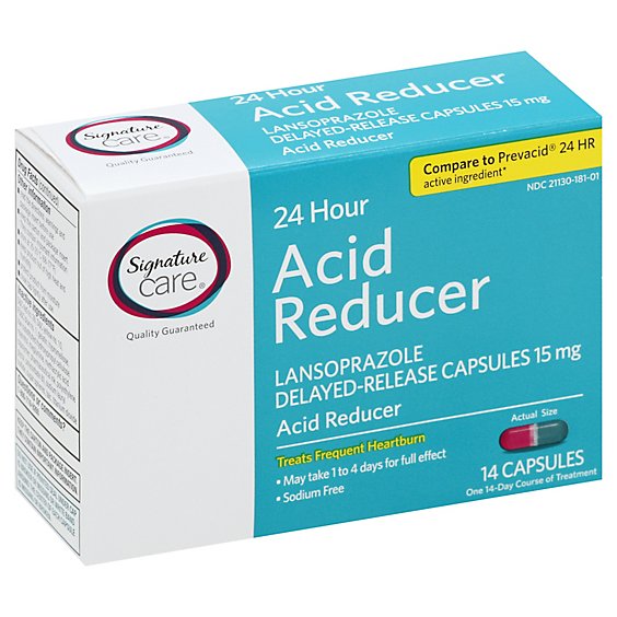 Signature Care Acid Reducer 24 Hour Lansoprazole Delayed Release 15mg Capsule - 14 Count