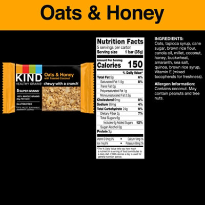 KIND Healthy Grains Oats & Honey with Toasted Coconut Gluten Free Snack Bars - 5-1.2 Oz - Image 2