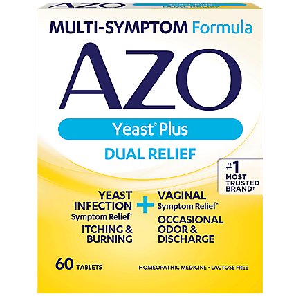 AZO Yeast Plus Yeast Infection And Vaginal Relief Tablets - 60 Count - Image 1