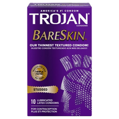 Trojan Studded Bareskin Lubricated Condoms - 10 Count - Image 3