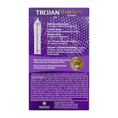 Trojan Studded Bareskin Lubricated Condoms - 10 Count - Image 5