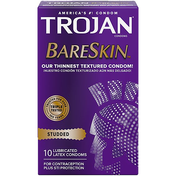 Trojan Studded Bareskin Lubricated Condoms - 10 Count
